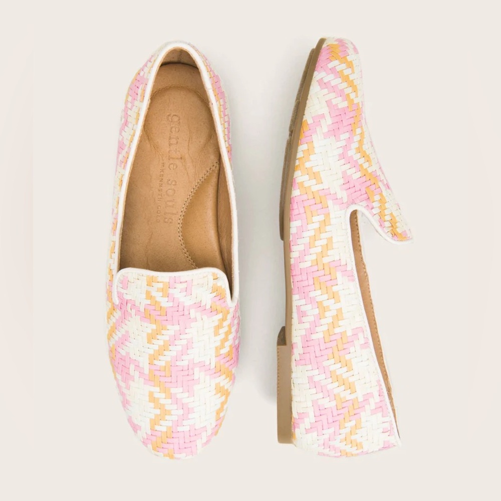 NEW Gentle Souls Eugene Woven Loafers 11 Pink Rose Tweed Pastel miami coastal